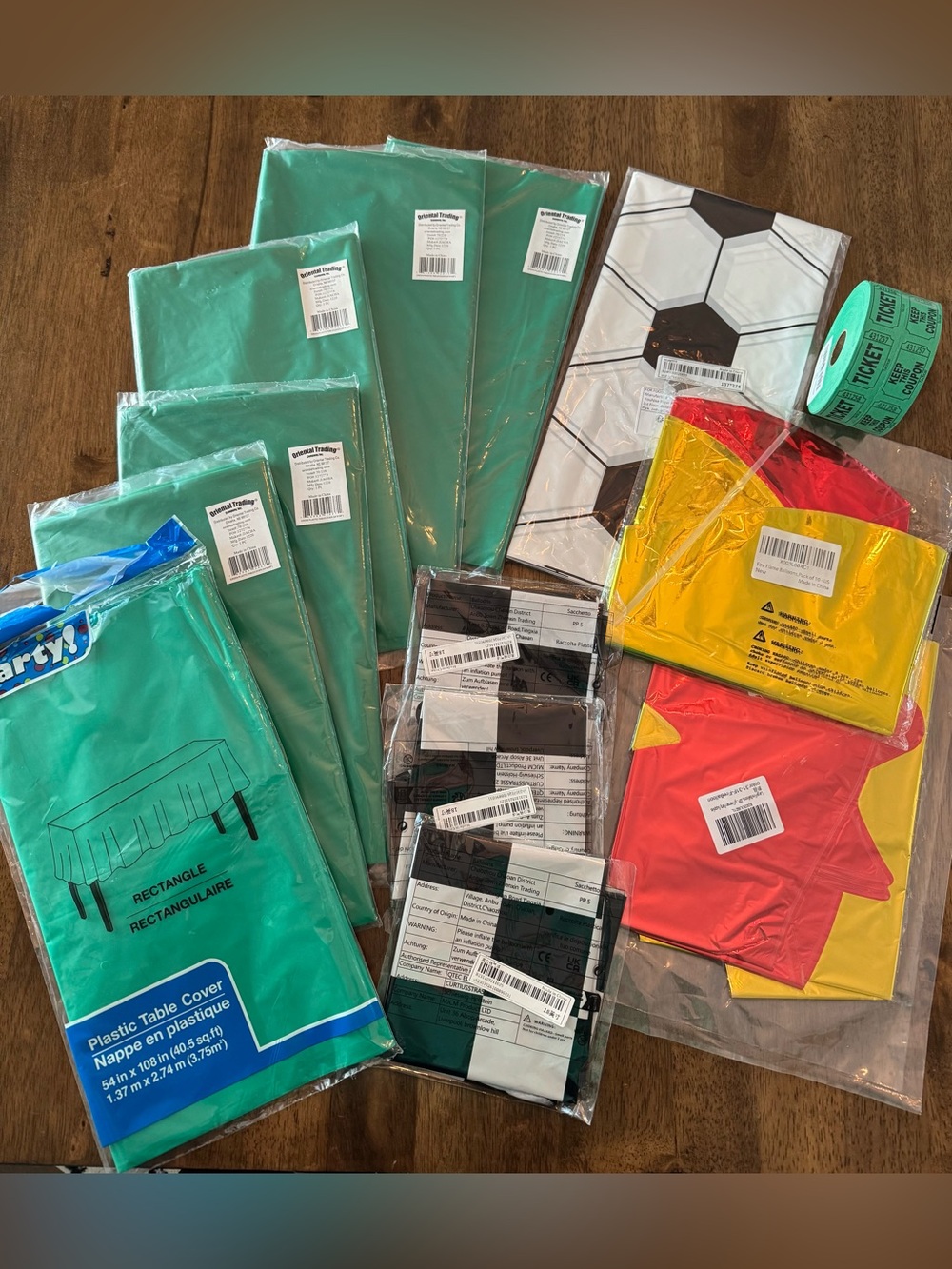 Party Decor Lot - 7 Table Covers, Mylar Balloon Sets, Raffle Tickets - 13 Items
